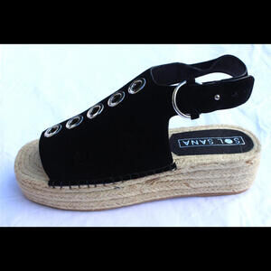 NEW SOL SANA WOMENS OLSEN ESPADRILLE PLATFORM SANDAL BLACK SUEDE EU 39 / US 8